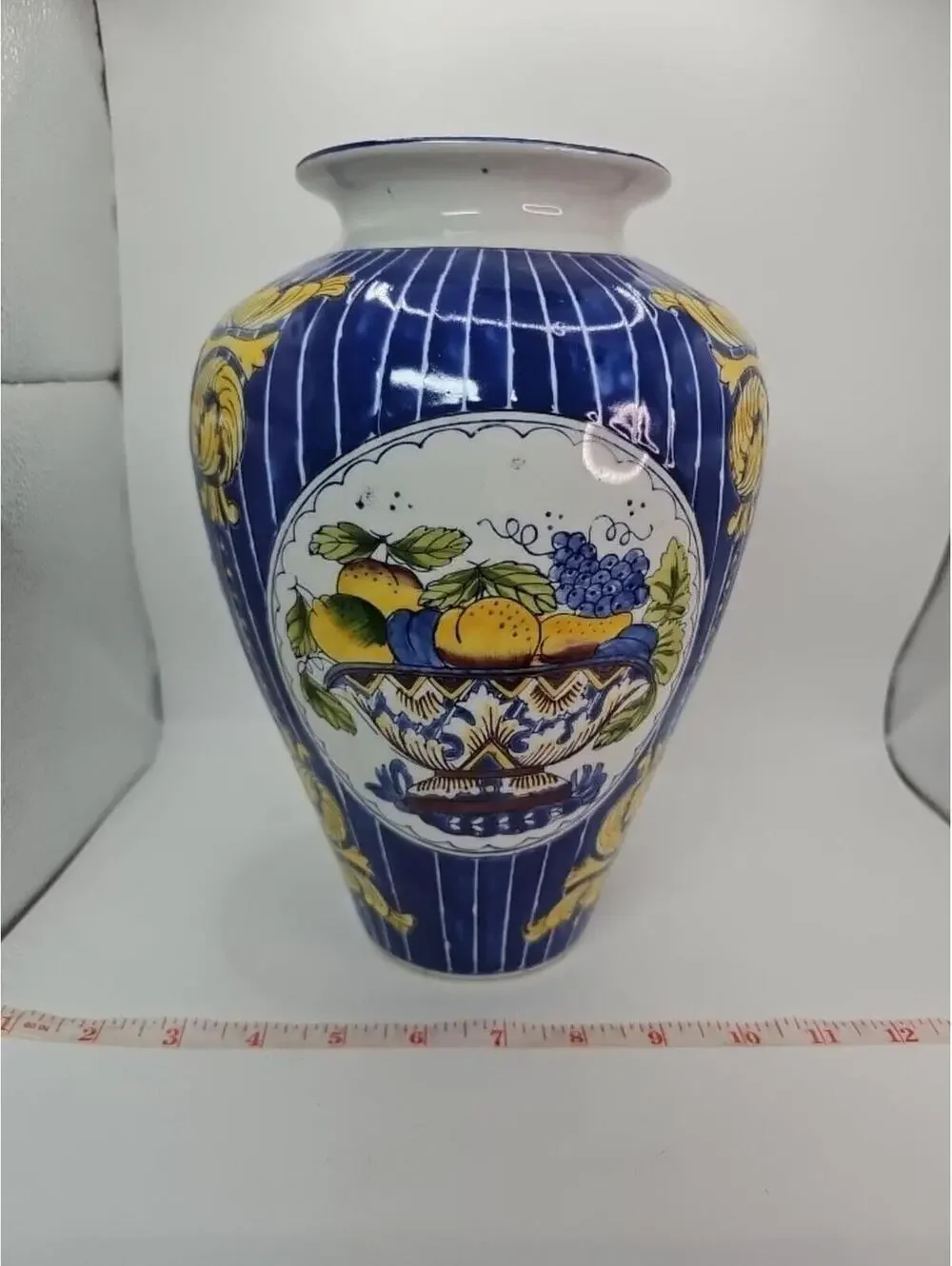 Vintage Porcelain Hand Painted Enamel Fruit Basket Decoration Large Vase 10